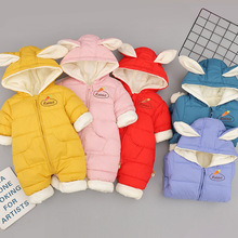 婴幼儿连体哈衣外出服秋冬宝宝羽绒棉爬服新生儿包被加绒加厚睡袋