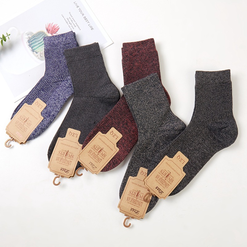 加厚男士袜子秋冬 大版男袜彩棉混彩暖色成人棉袜大脚板袜子批发