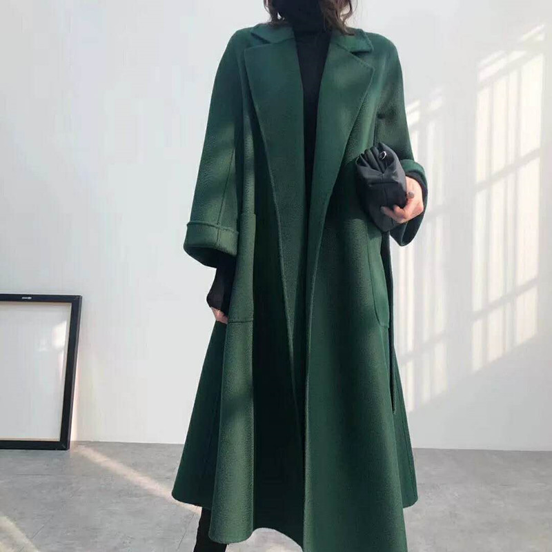 水波纹高端双面羊绒大衣女中长款加厚2021年新款冬过膝毛呢外套女