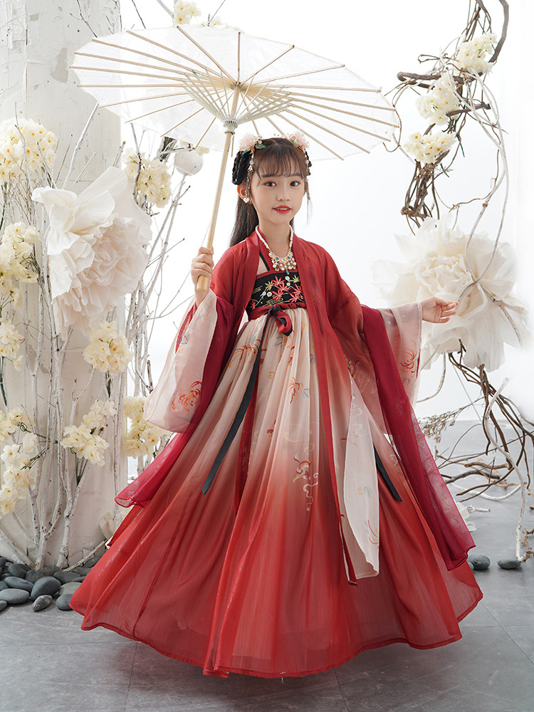 汉服女童新款飘逸古装连衣裙中国风儿童女孩古风齐胸襦裙-阿里巴巴
