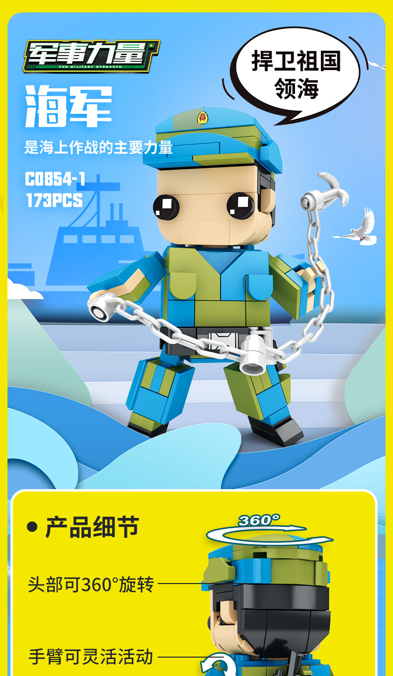 沃马积木c0596警察系列方头仔特警人物模型男孩拼装积木拼装玩具