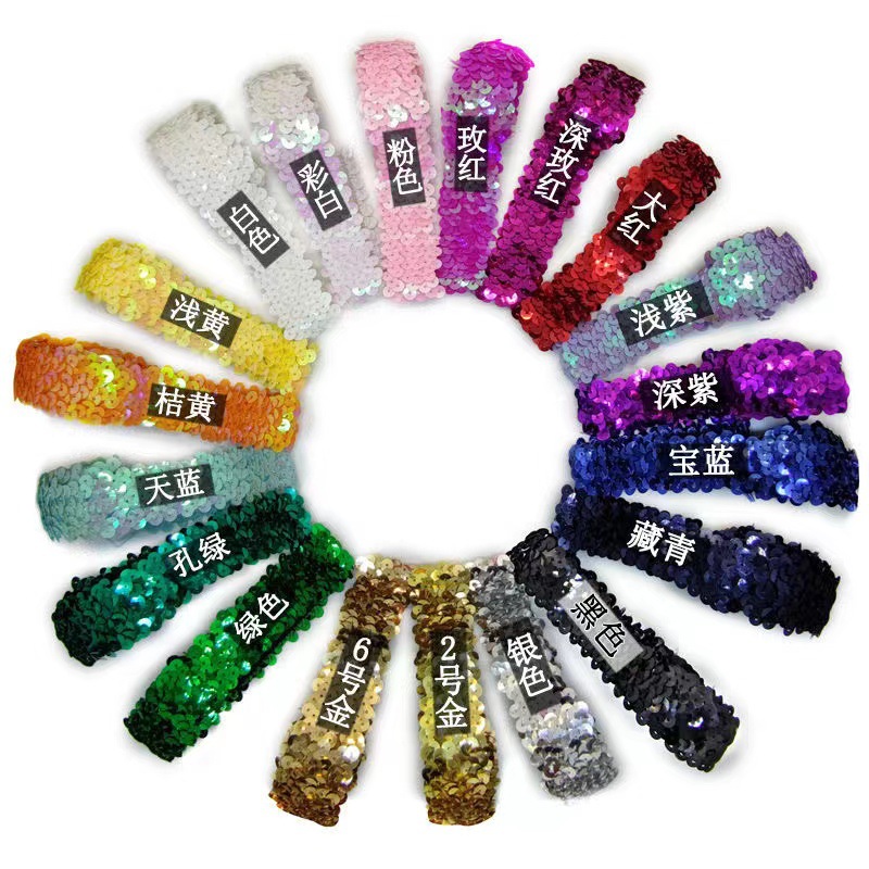 Cross-Border Direct Supply Dance Costume Color 3cm Stretch Sequin Headdress Lace DIY Party Hat Belt Accessories