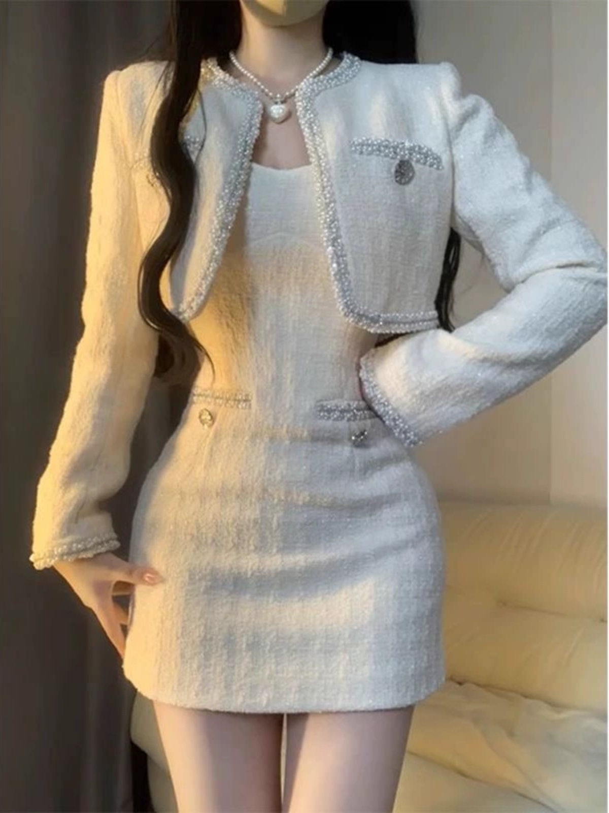 富家女财阀千金套装女秋季高端短款外套名媛气质韩剧小香风两件套