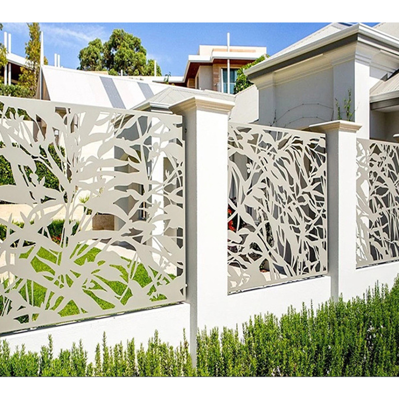 别墅围墙装饰围栏欧式铁艺雕花镂空防护栏激光切割金属网格透视墙