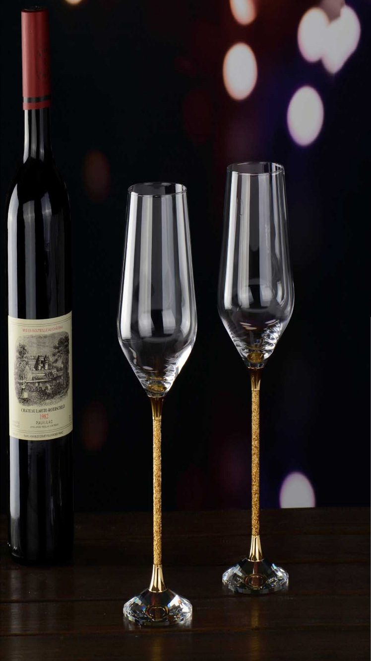 欧式24k金箔描金红酒杯钻石轻奢玻璃葡萄酒高脚杯