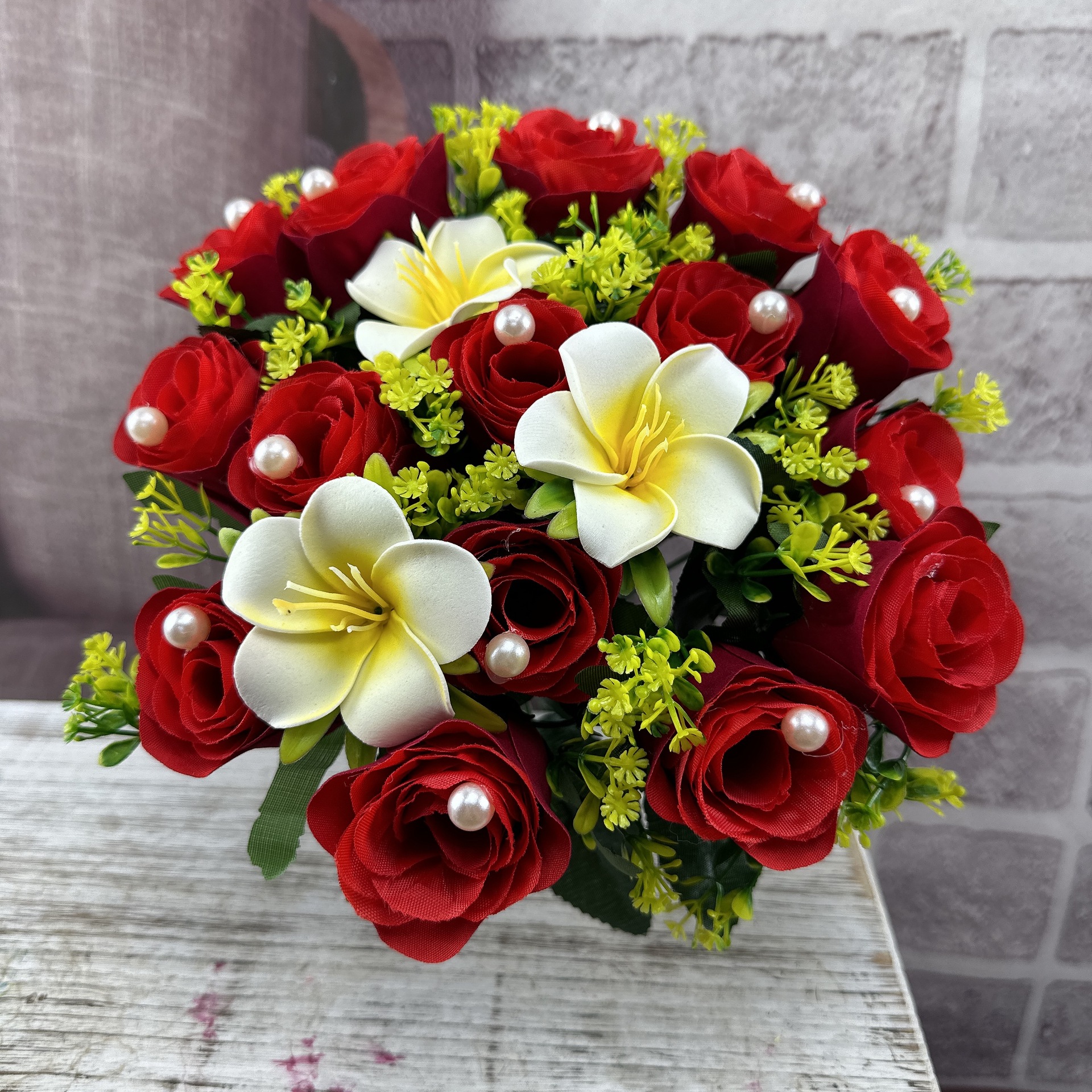 仿真假花18朵红色玫瑰花多头玫瑰花束客厅桌花装饰新娘结婚手捧花