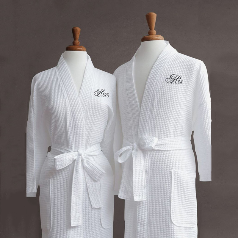 五星级酒店浴袍加厚保暖割绒华夫格浴袍睡袍睡衣民宿白色全棉浴袍