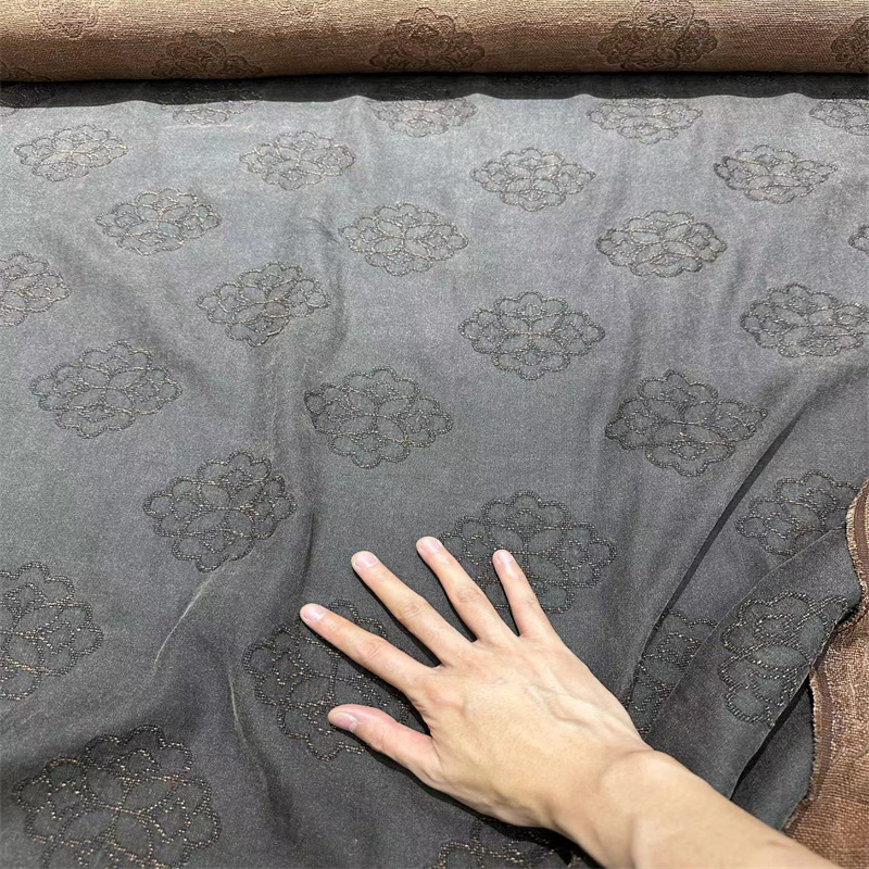 宝相花香云纱复古风柞蚕丝老料80姆米重磅桑蚕丝面料服装丝绸布料