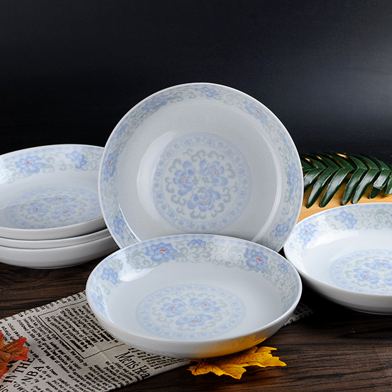 红杜鹃晶玉贝瓷8英寸陶瓷盘子汤盘饭盘深盘果盘饺子盘微波炉餐具