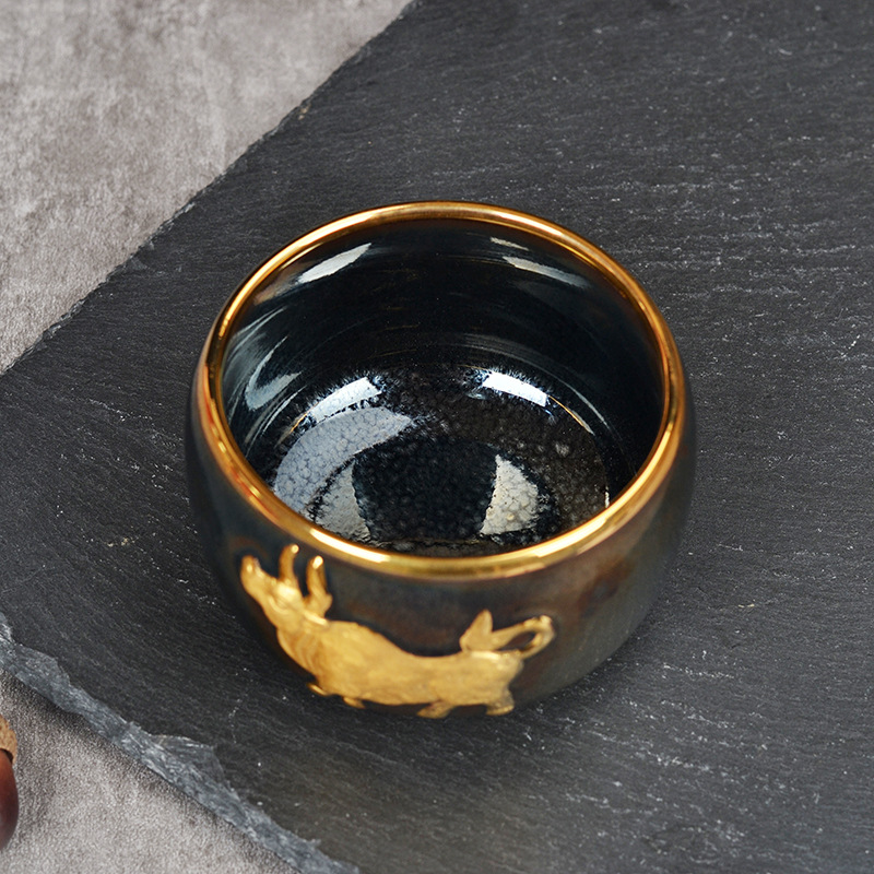 陈为椿大师浮雕金牛建盏 功夫茶杯主人杯 个人用茶盏 牛年礼品