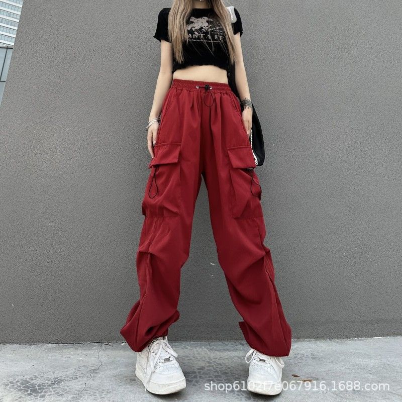 Tiktok American Retro Quick-Drying Overalls Women's Summer High Waist Straight Wide Leg Ribbon Loose Casual Mopping Trousers