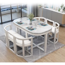 时尚实木餐桌椅组合大理石岩板饭桌家用小户型多功能隐形网红圆桌