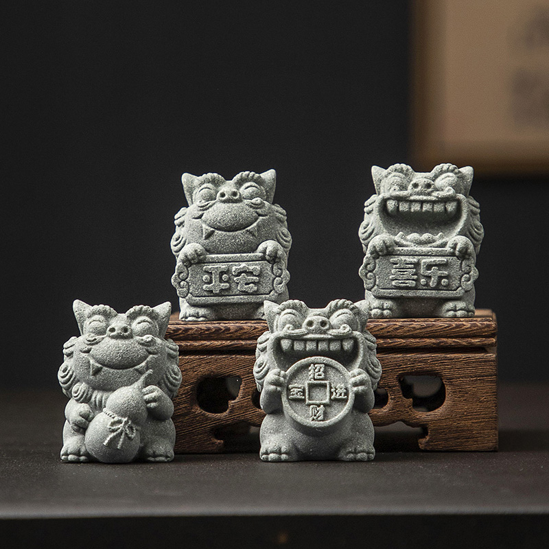 国潮国风风狮爷石狮子桌面茶宠摆件吉祥物手工艺品小物件伴手鑫特