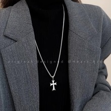 微镶十字架嘻哈项链女小众设计感钛钢不掉色街头卫衣链网红毛衣链