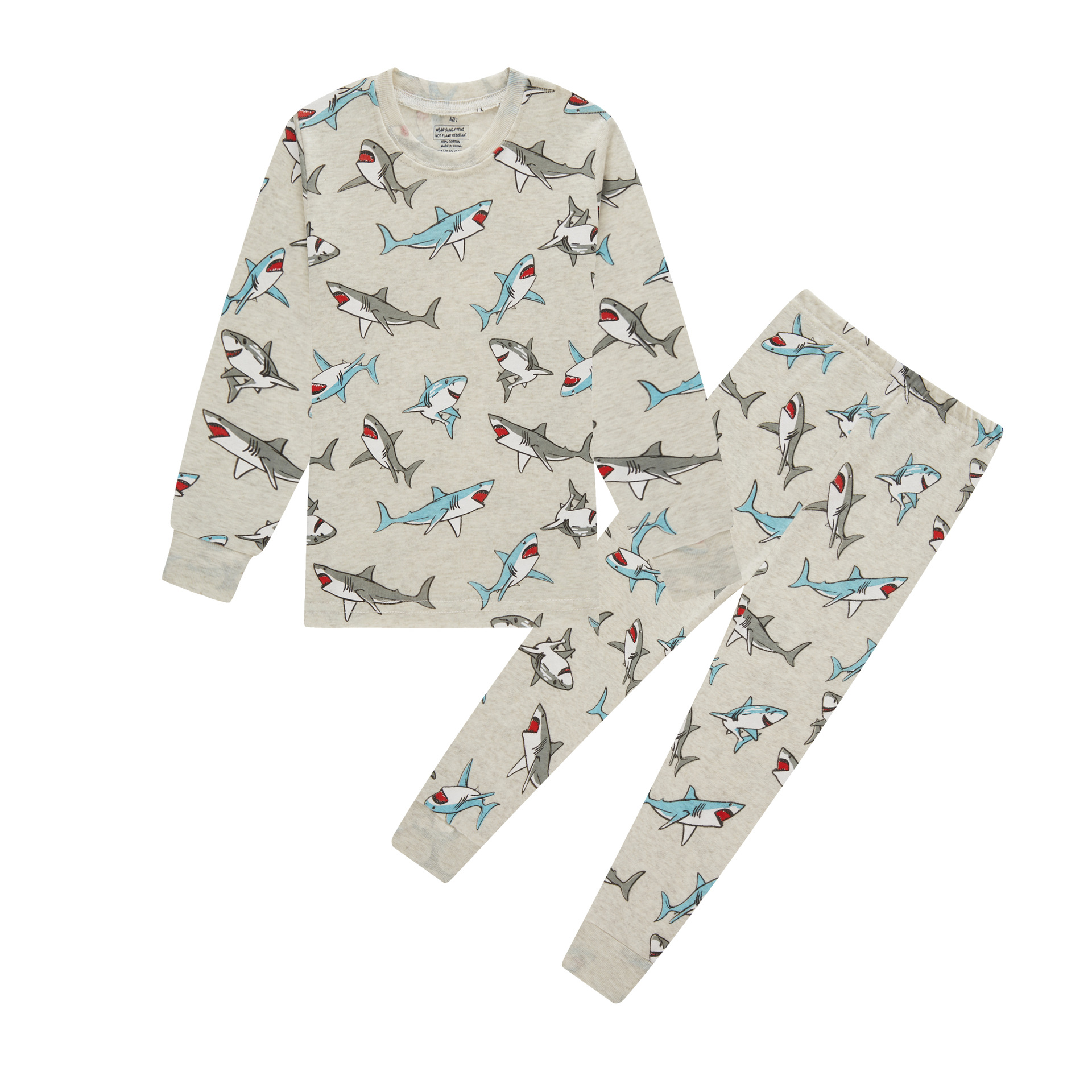 特价清仓儿童家居服棉睡衣套装卡通鲨鱼印花薄款长袖外贸工厂直批