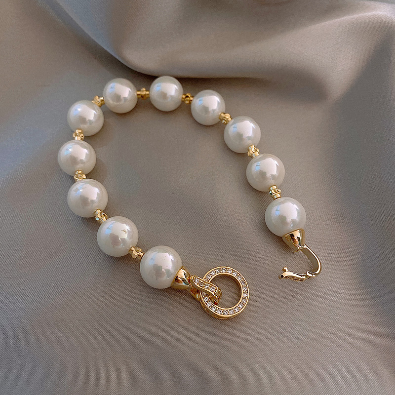 Real Gold Electroplated Zircon Circle and Pearl Bracelet Fashionable Elegant Bracelet Versatile Retro Affordable Luxury High-Grade Bracelet for Women