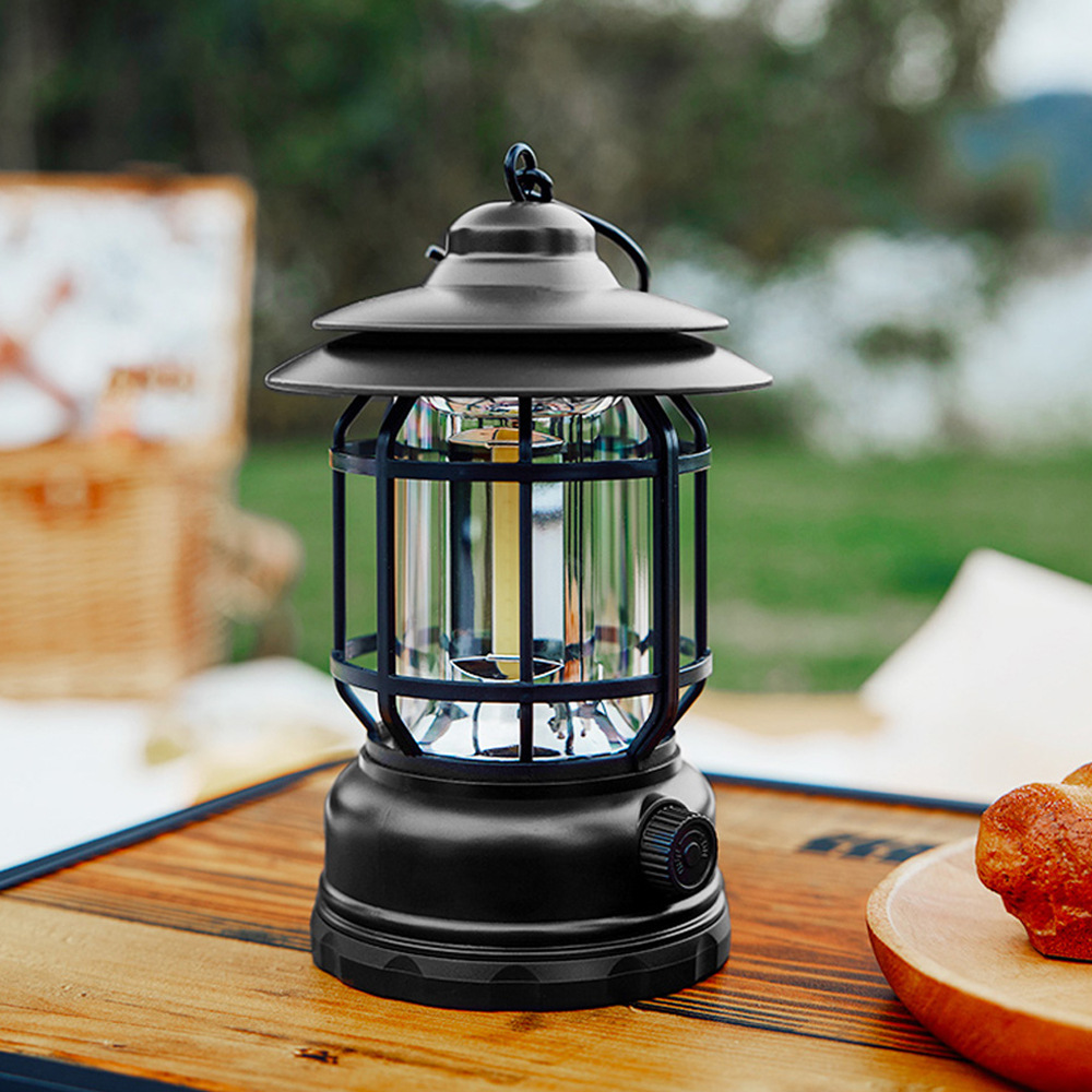 Outdoor Multi-Functional Retro Camping Lantern Ultra-Long Life Battery Usb Charging Flame Lamp Camping Lamp Atmosphere Tent Light