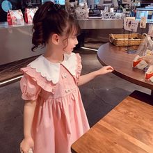 女童连衣裙夏季2024新款韩版洋气儿童网红公主裙女孩娃娃领棉布裙