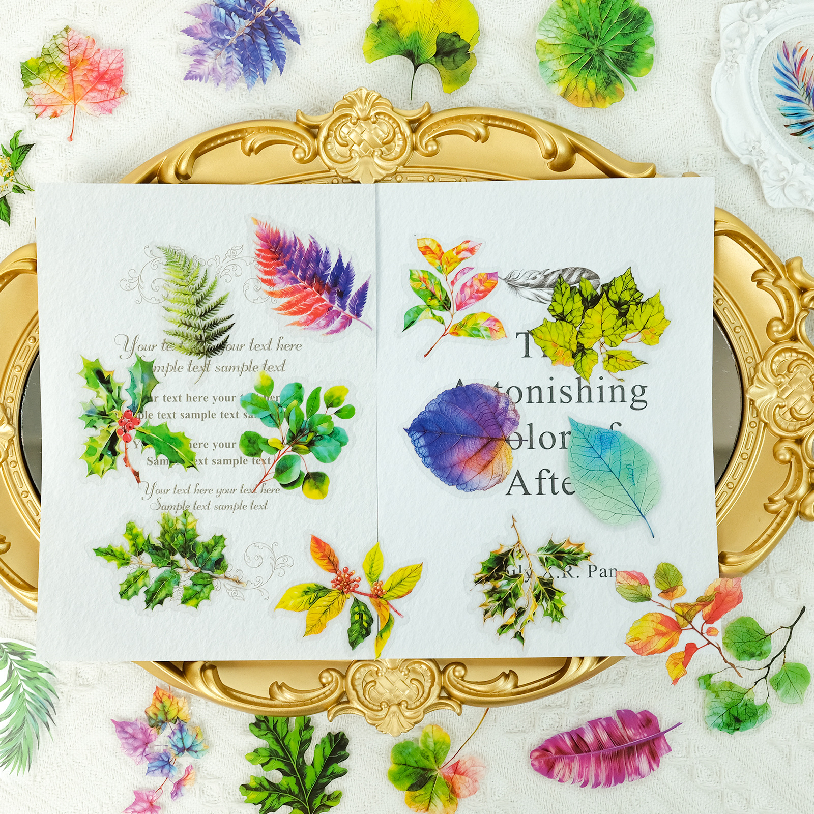 植物贴纸包50张复古植物树叶贴纸pet透明防水贴纸手账素材装饰贴