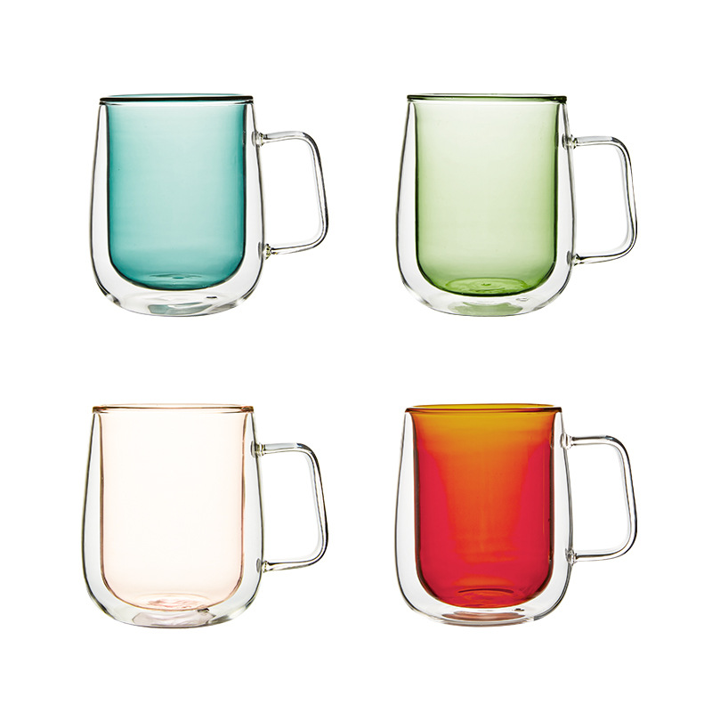 Double Rounds Colored Glass Cup Hot-Proof Water Cup Coffee Milk Juice Insulation Household Tea Brewing Drinking Mug