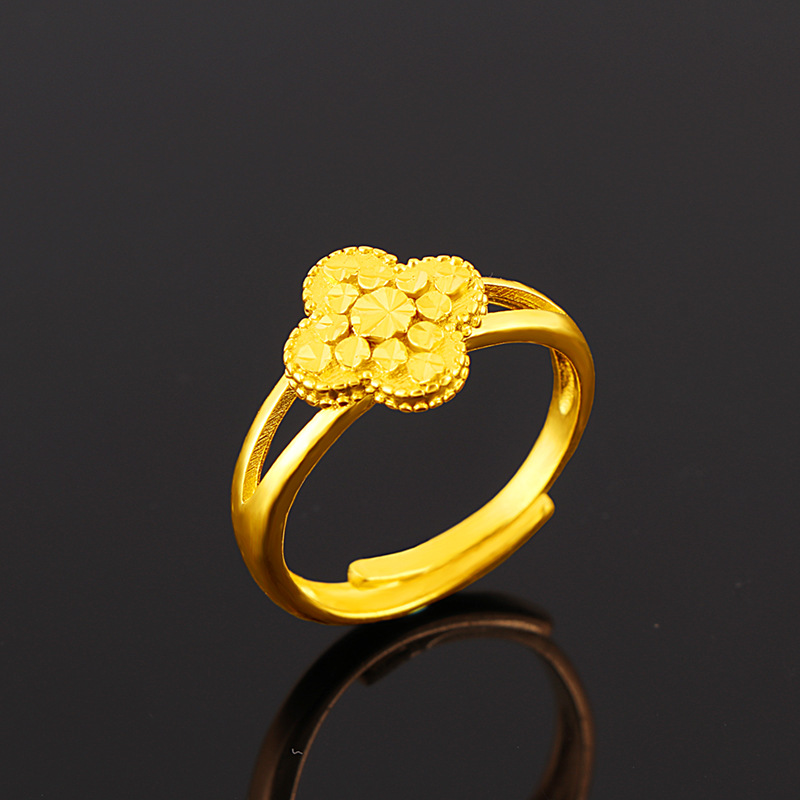 日韩时尚小清新幸运草车花戒指 越南沙金镀金四叶草女戒 货源批发
