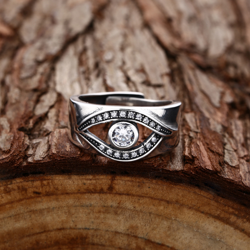 批发925纯银戒指 锆石眼睛戒指 指环开口泰银复古潮流个性饰品