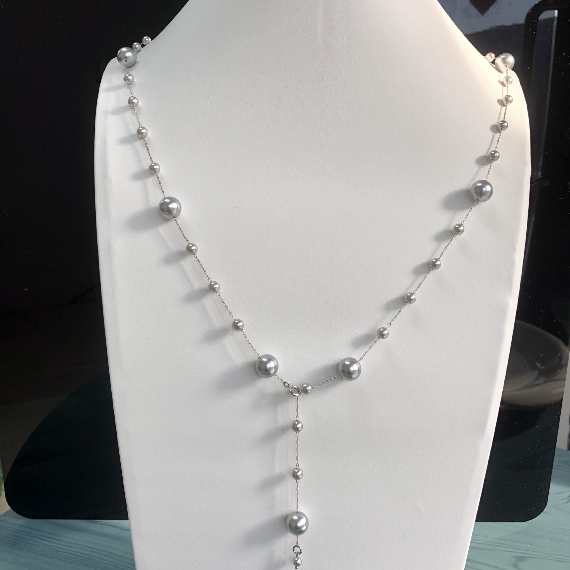 张馨予同款灰色满天星珍珠项链轻奢小众高级感y字链简约锁骨链