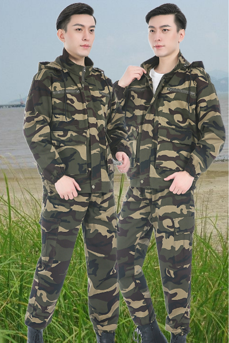 新式迷彩服套装男纯棉连帽户外耐磨加厚民工电焊汽修劳保工作服