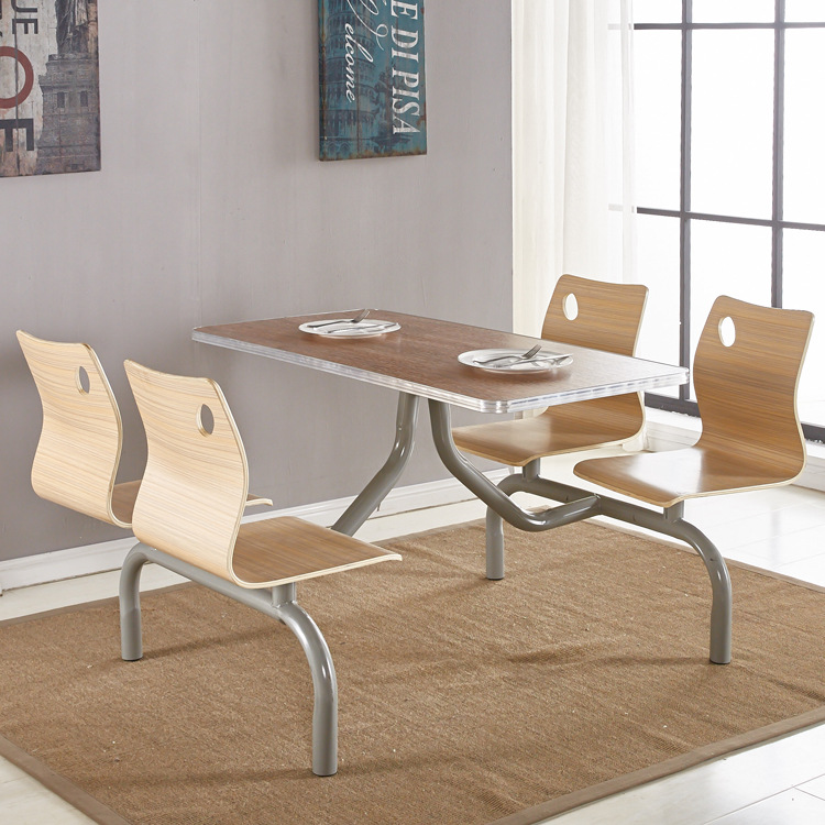 厂家批发食堂四连体餐桌椅快餐厅桌椅工厂学校食堂连体餐桌椅定制