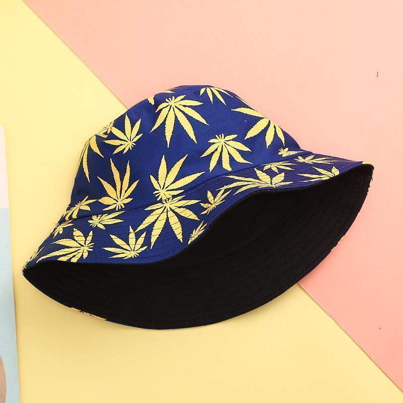 Bucket Hat Female Spring and Autumn Japanese Style Couple Bucket Hat Double-Sided Wear Cold Ice Leaf Printed Fashion All-Matching Fashion Hat Male