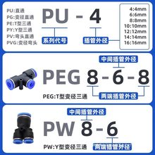 PU气管快速接头气动直通快插接塑料PG变径对接头6-4 8-6 12-10mm