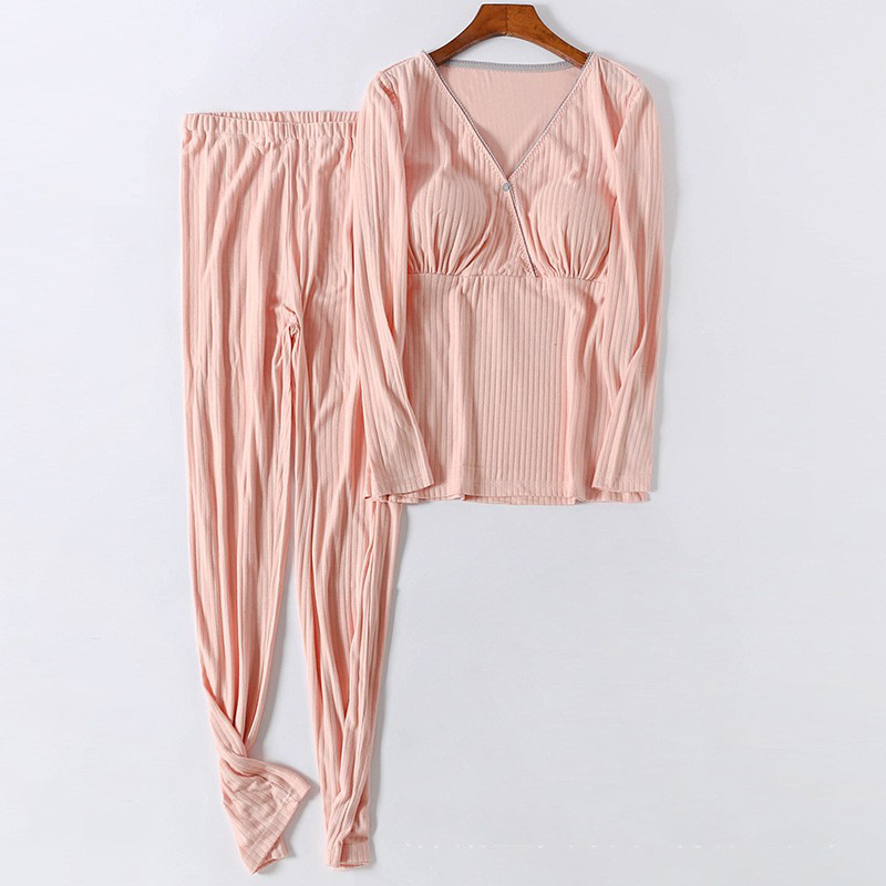 Large Size Confinement Clothing Maternity Clothes Cross Long Sleeves Modal Sunken Stripe Homewear Pajamas Pajama Pants Suit Factory Wholesale
