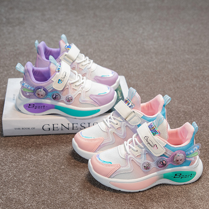 大黄蜂女童鞋运动鞋春夏网面2024新款儿童透气女孩艾莎公主鞋子