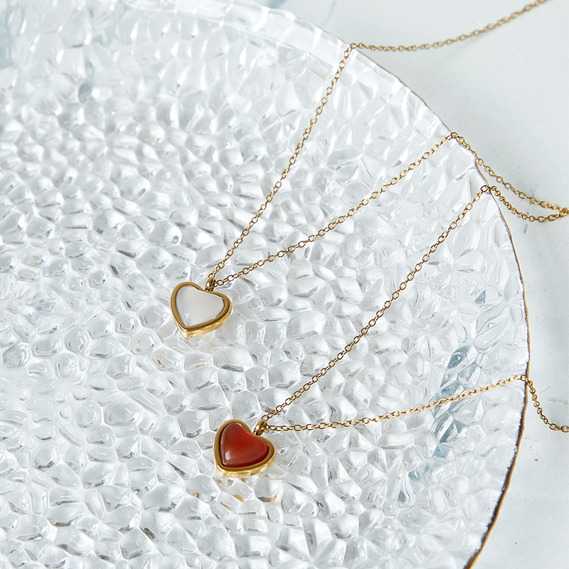 Korean Simple Personalized Red Agate Necklace Female Heart Shape Peach Heart Love Pendant Clavicle Chain Tide Net Red Jewelry