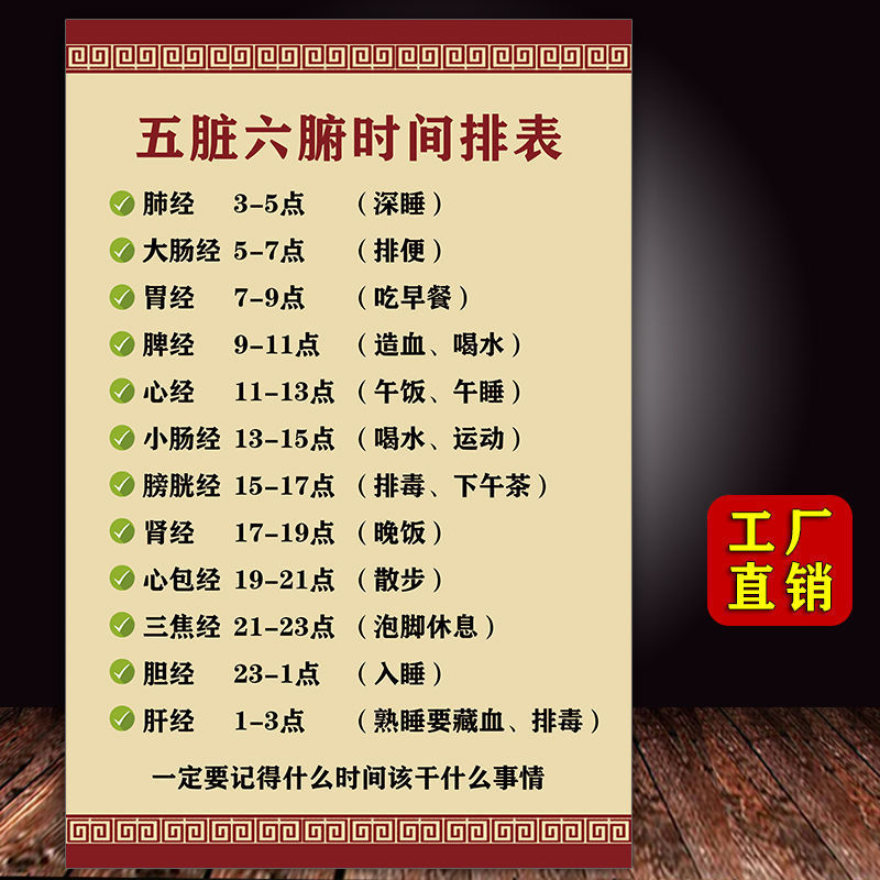 五脏六腑时间排表挂图理疗养生馆中医养生挂图宣传墙贴养生装饰画