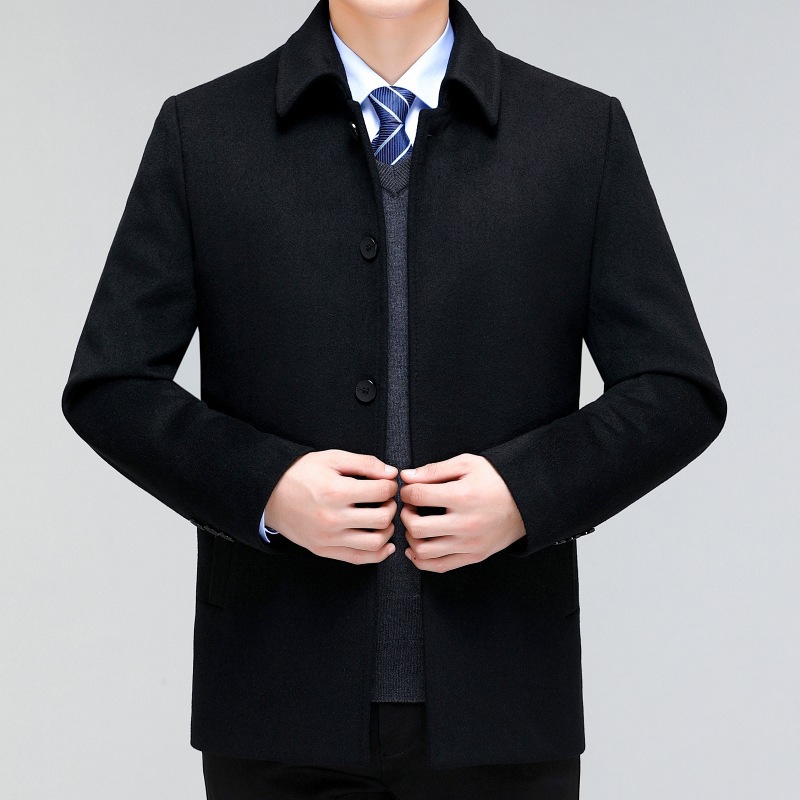 品牌翻领双面呢羊毛夹克男羊绒羽绒内胆外套秋冬领导干部呢子上衣