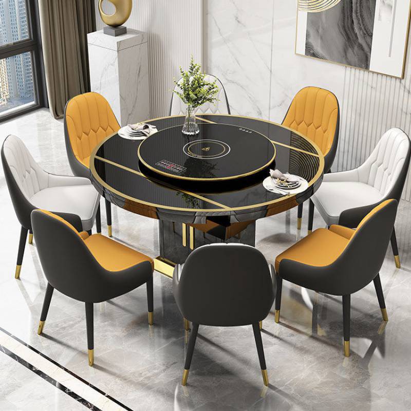 客厅伸缩圆形饭桌餐桌椅可家用组合玻璃旋转书架轻奢钢化