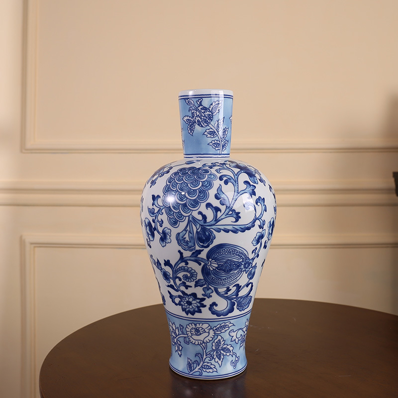 Blue and White Porcelain "Big Belly Rongfu" French Chinese Vase B & B Living Room Entrance Antique Shelf Floor Flower Container