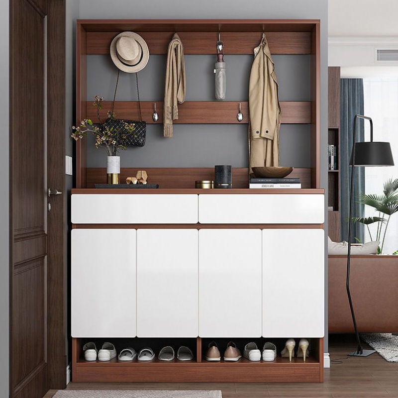 鞋柜带衣架家用门口大容量挂衣架一体进门衣帽柜收纳储物玄关批发