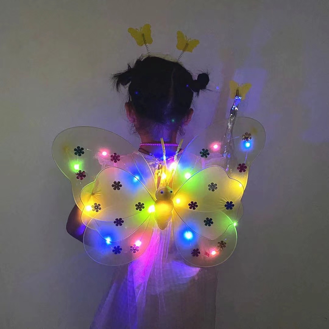 New Led20 Light Light-Emitting Butterfly Wings Children's Toy Stall Wholesale Luminous Angel Wings Three-Piece Set