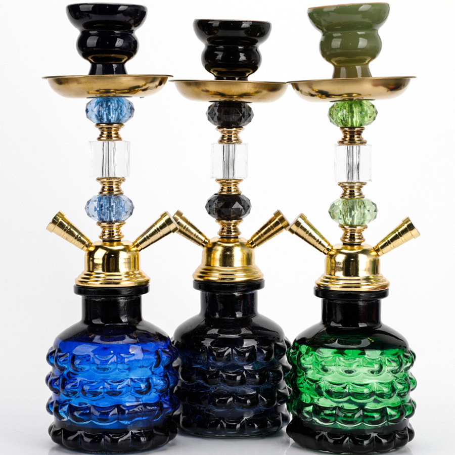 工厂直销 新款阿拉伯水烟现货双管小号水烟壶 玻璃烟具配件跨境全