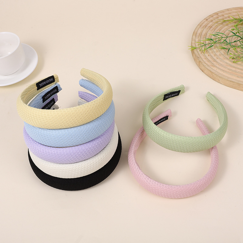 New Cream Color Waffle Headband Female Sweet All-Matching Headband High Skull Top Sponge Wide Edge Face Wash Headband Hairpin