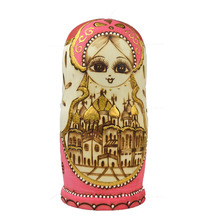俄罗斯套娃 7层 椴木 套娃 水粉风格+烫金 圣彼得堡图案  粉色