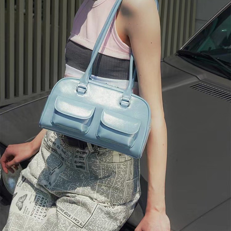 2022新款韩国包包女小众复古单肩腋下包油蜡皮包双袋休闲手提包包