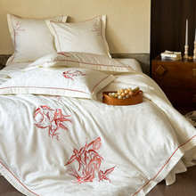 新中式风100S长绒棉莱赛尔棉纯棉四件式复古刺绣提花被套床上用品