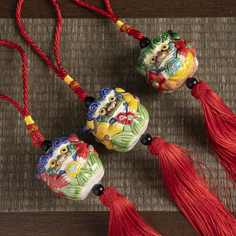 三面风狮爷交趾陶厦门金品陶瓷汽车挂件平安旅游纪念