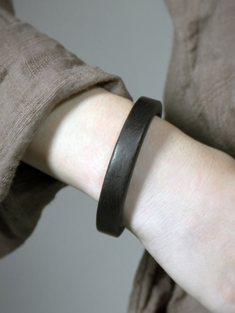 欧美风原创黑檀木椭圆开口女手镯 复古个性简约民族风男手环饰品