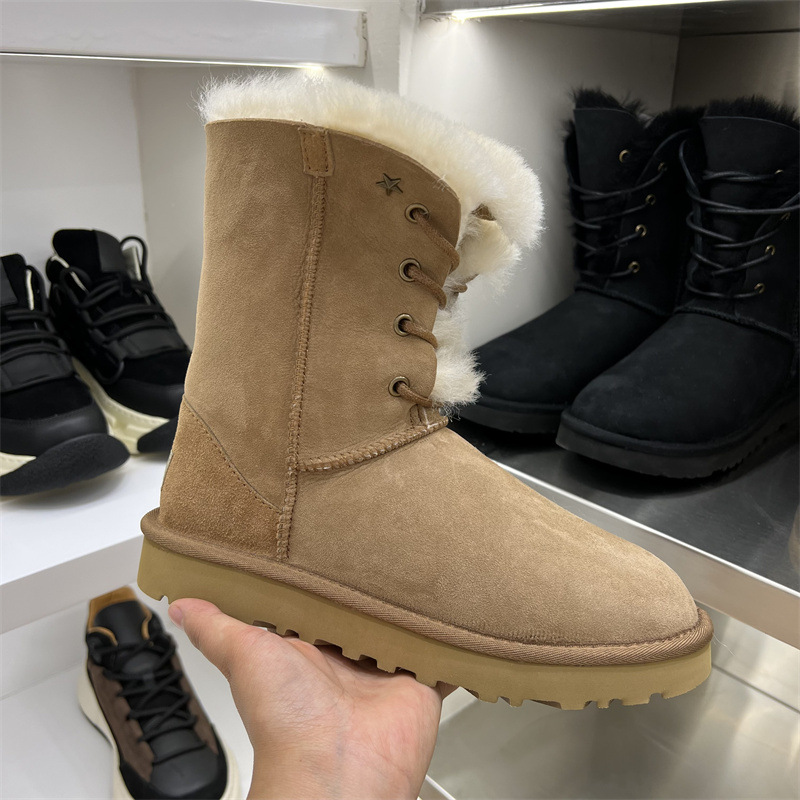 tugged女神雪地靴皮毛一体河南桑坡羊毛靴子冬季保暖中筒棉鞋新款