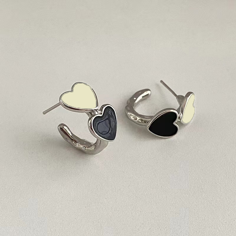 Contrast Color Peach Heart Stud Earring Female Ins Minority All-Match Design Hot Girl Style Fashion High-End C- Shaped Earrings Earrings