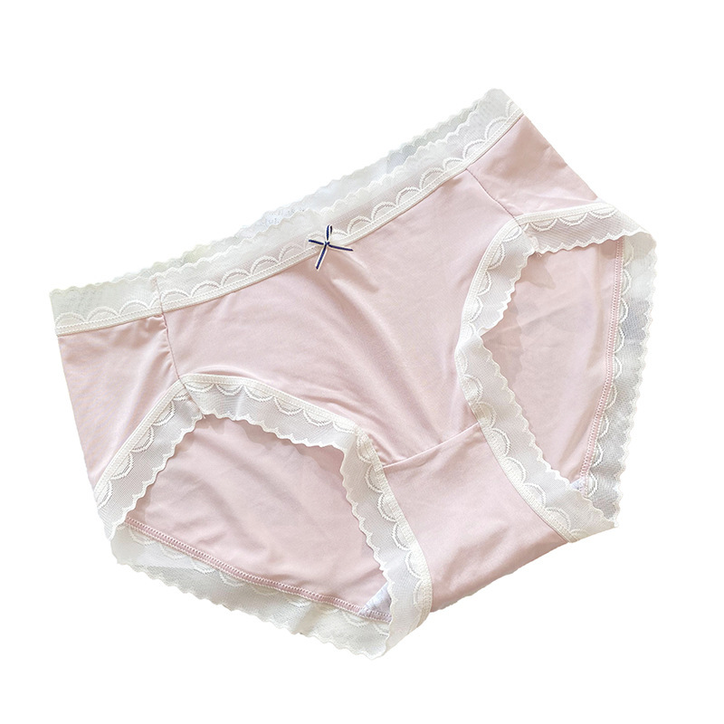 Simple Girl Ice Silk Underwear Summer New Light and Seamless Mid Waist Classic Cute Lace Pure Cotton Crotch Briefs